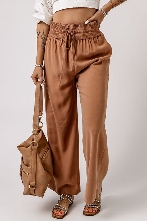 Drawstring Smocked Waist Wide Leg Pants Trendsi