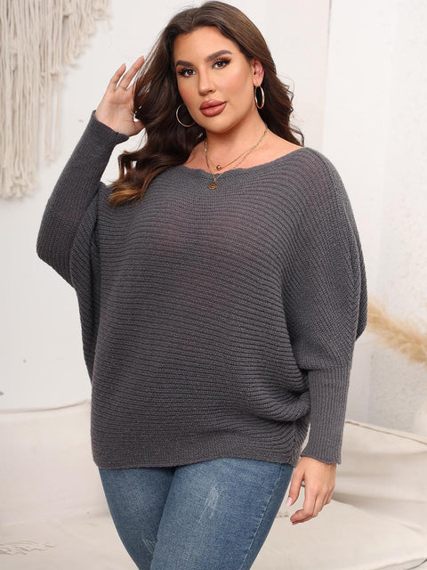 Full Size Boat Neck Batwing Sleeve Sweater Trendsi