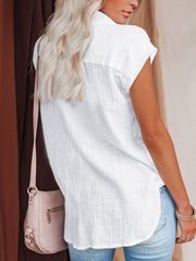 Button Up Cap Sleeve Shirt Trendsi