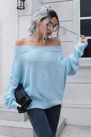 Off-Shoulder Ribbed Long Sleeve Pullover Sweater