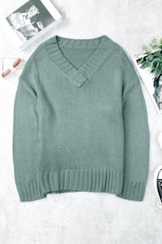 V-Neck Dropped Shoulder Sweater Trendsi