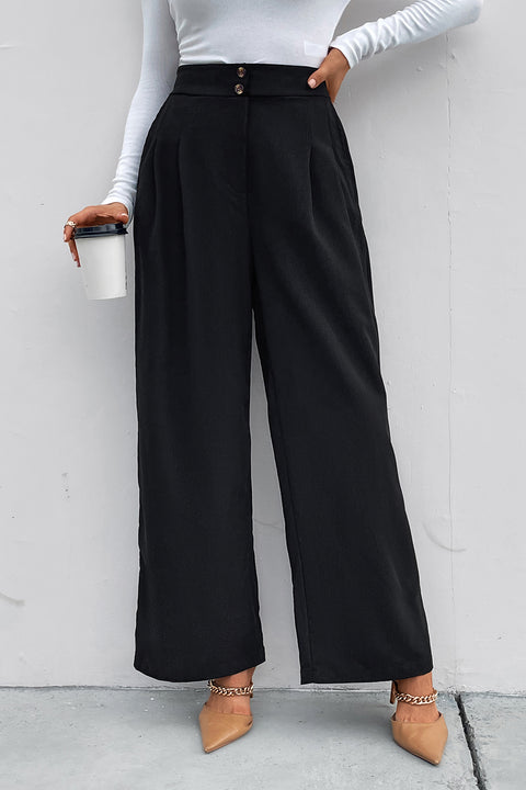 High Waist Ruched Pocketed Wide Leg Pants Trendsi