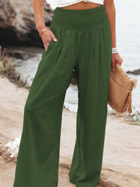 Full Size Smocked Waist Wide Leg Pants Trendsi