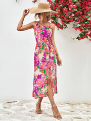 Printed Spaghetti Strap Front Slit Dress Trendsi