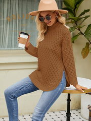 Mock Neck Slit Sweater Trendsi