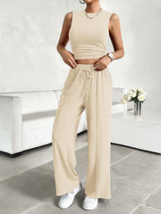 Mock Neck Sleeveless Top and Drawstring Pants Set Trendsi