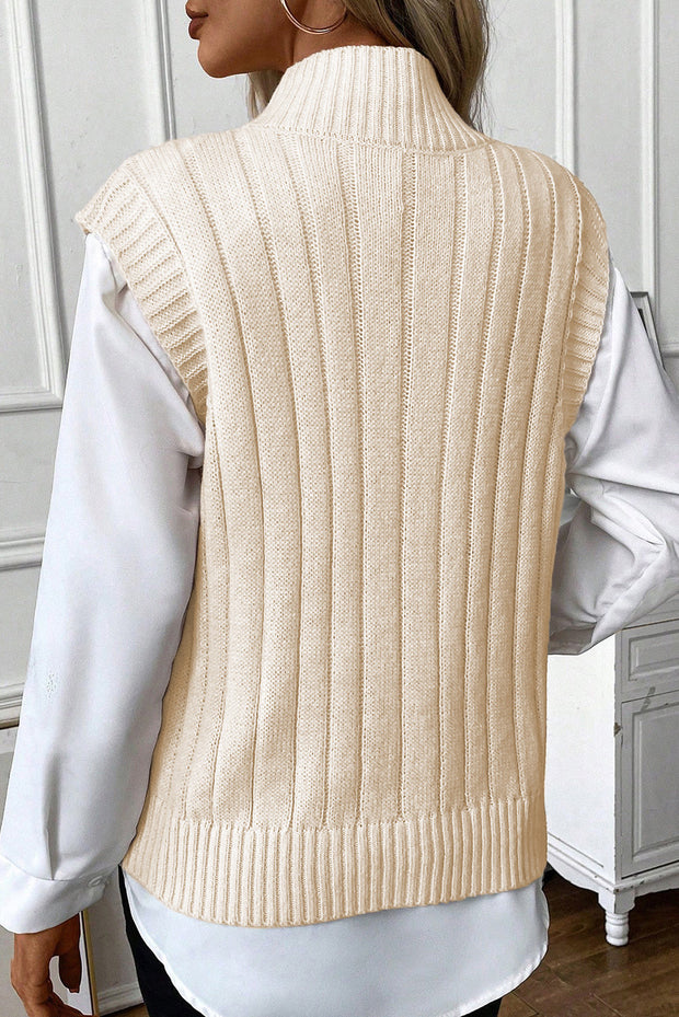 Cable-Knit Mock Neck Sweater Vest Trendsi