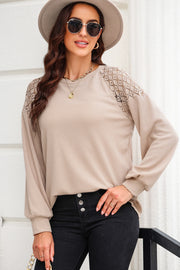 Round Neck Cutout Designed Lantern Sleeve Top Trendsi