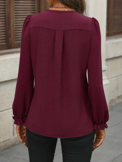 Notched Flounce Sleeve Blouse Trendsi