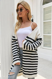 Striped Open Front Longline Cardigan Trendsi