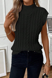 Cable-Knit Mock Neck Sweater Vest Trendsi