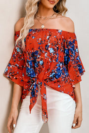 Tied Printed Off-Shoulder Half Sleeve Blouse Trendsi