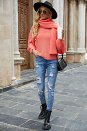 Round Neck Lantern Sleeve Sweater Trendsi