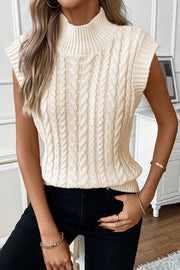 Cable-Knit Mock Neck Sweater Vest Trendsi