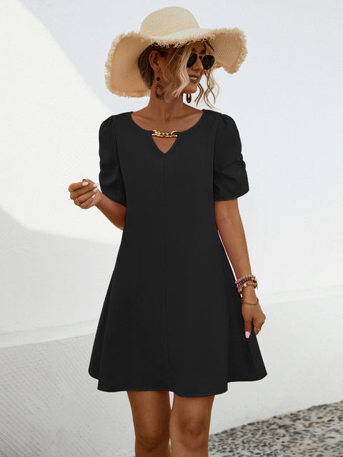 Chain Notched Short Sleeve Dress Trendsi