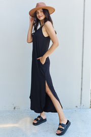 Ninexis Good Energy Full Size Cami Side Slit Maxi Dress in Black Trendsi