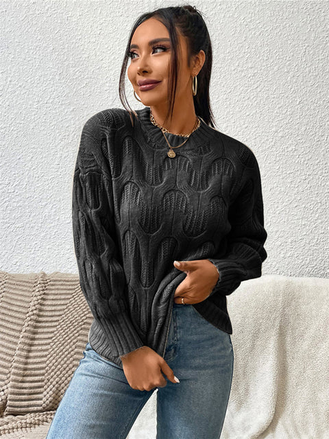 Round Neck Long Sleeve Sweater Trendsi