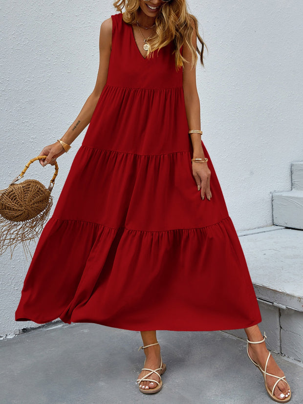 Tiered V-Neck Sleeve Dress Trendsi