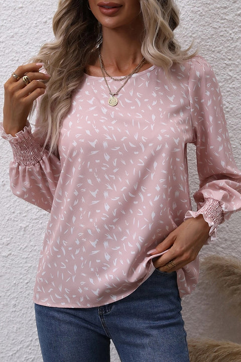 Printed Round Neck Lantern Sleeve Blouse Trendsi