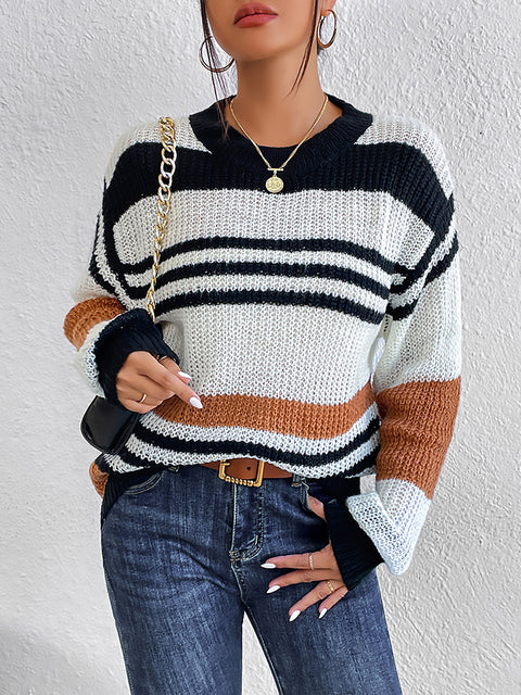 Striped Round Neck Sweater Trendsi