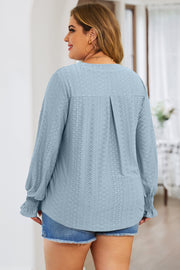 Plus Size Eyelet Notched Flounce Sleeve Blouse Trendsi