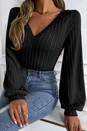 V-Neck Long Sleeve Knit Top Trendsi