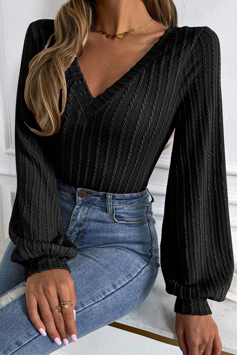 V-Neck Long Sleeve Knit Top Trendsi