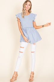 BOMBOM Striped Round Neck Blouse Trendsi