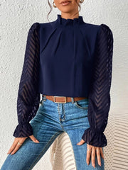 Mock Neck Flounce Sleeve Blouse Trendsi