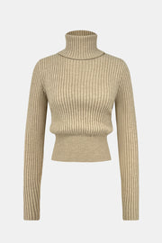 Ribbed Turtleneck Long Sleeve Sweater Trendsi