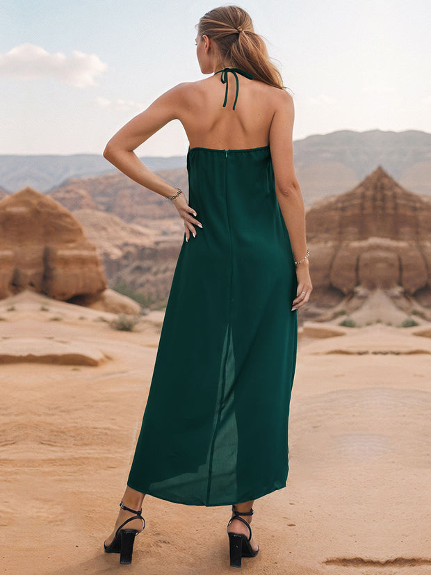 Layered Halter Neck Wide Leg Jumpsuit Trendsi