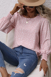 Printed Round Neck Lantern Sleeve Blouse Trendsi