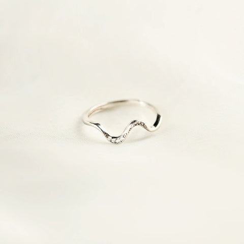 925 Sterling Silver Inlaid Zircon Wave Shape Ring