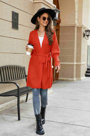 Open Front Lantern Sleeve Cardigan Trendsi