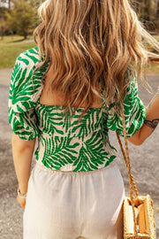 Smocked Printed Short Sleeve Blouse Trendsi