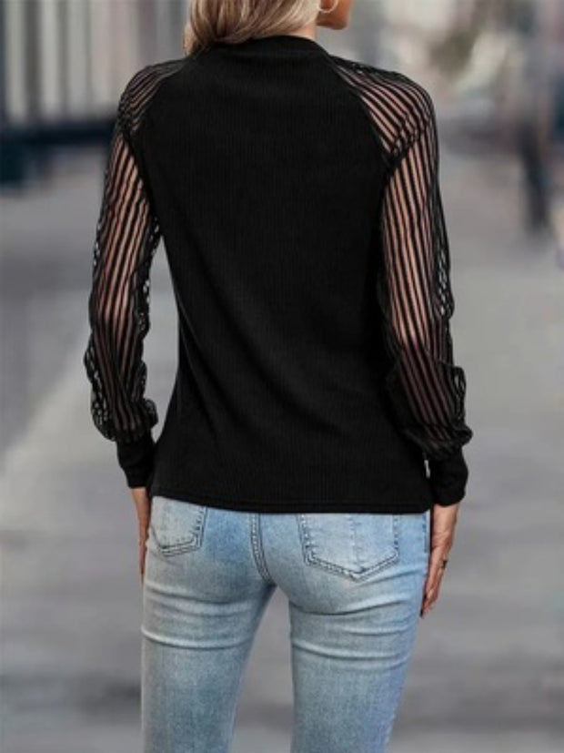 Mock Neck Raglan Sleeve Blouse Trendsi