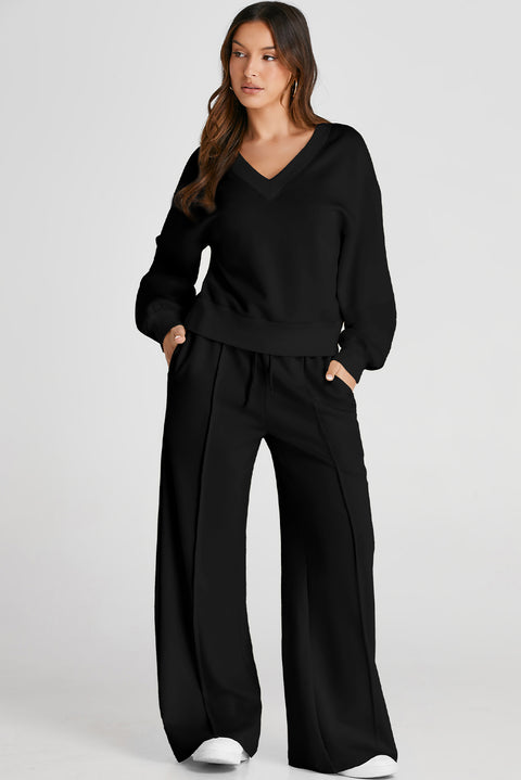 V-Neck Long Sleeve Top and Pants Active Set Trendsi