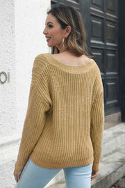 Cable-Knit V-Neck Sweater Trendsi