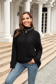 Cable-Knit Turtle Neck Long Sleeve Sweater Trendsi