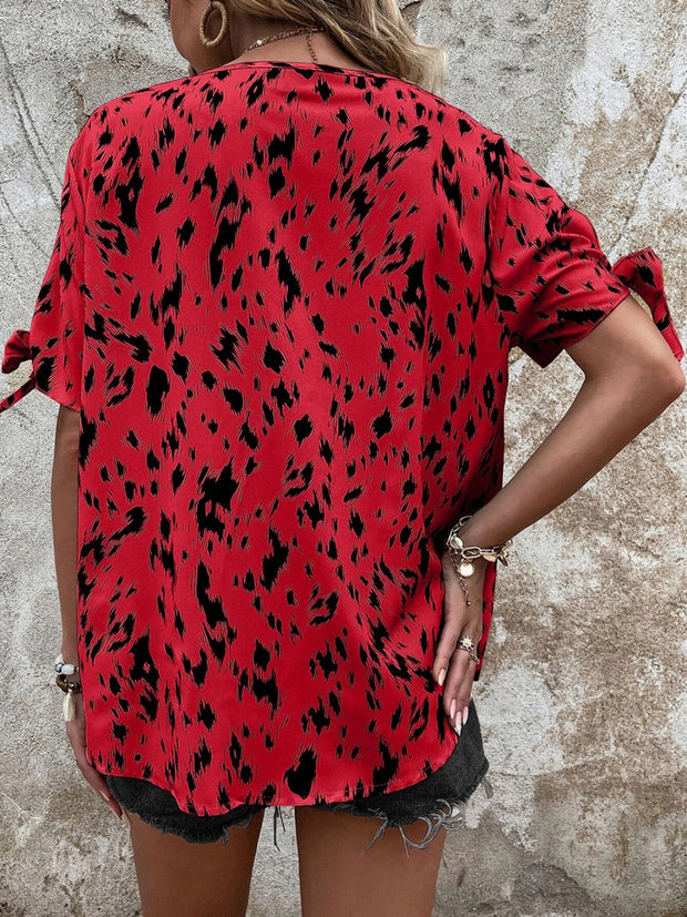 Tied Printed Boat Neck Blouse Trendsi