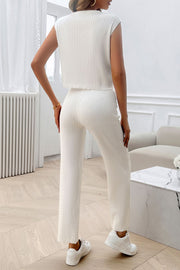 Ribbed Round Neck Top and Pants Set Trendsi