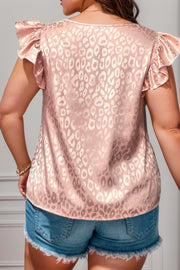 Plus Size Ruffled Leopard Round Neck Blouse Trendsi