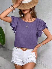 Round Neck Flounce Sleeve Blouse Trendsi