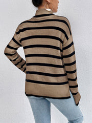 Striped Turtleneck Drop Shoulder Sweater Trendsi