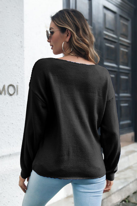 Cable-Knit V-Neck Sweater Trendsi