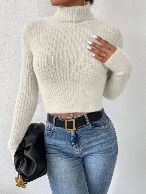 Ribbed Turtleneck Long Sleeve Sweater Trendsi