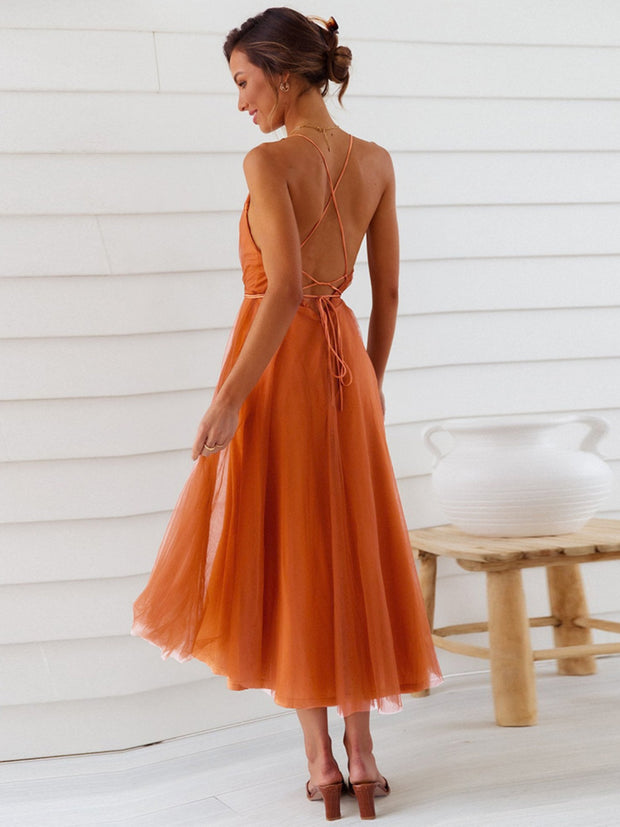 Backless Crisscross Sleeveless Midi Dress Trendsi