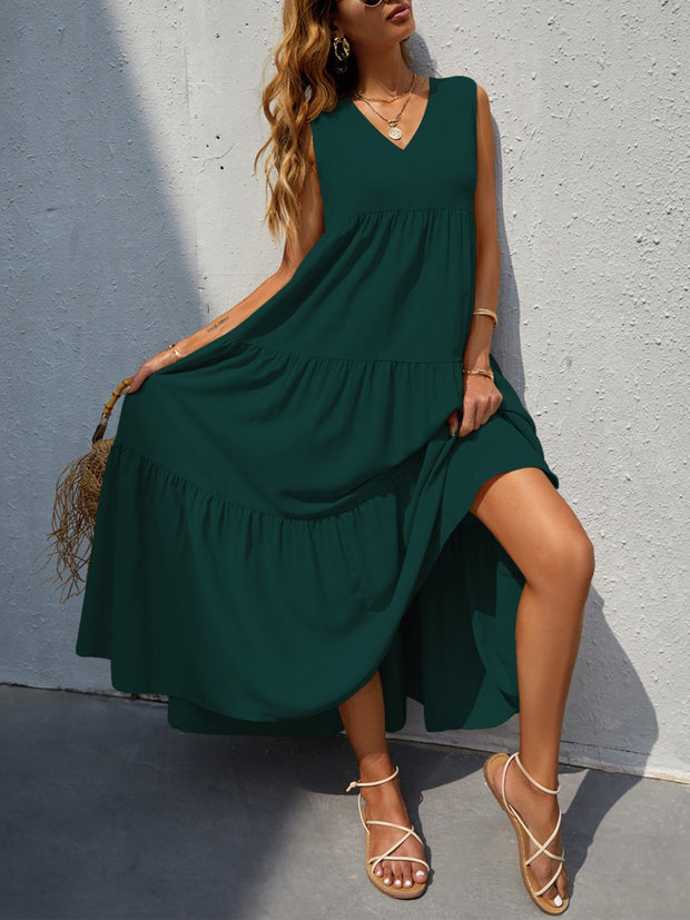 Tiered V-Neck Sleeve Dress Trendsi