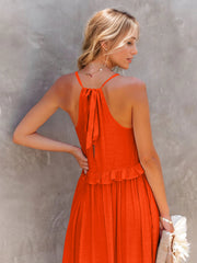 Ruffled Sleeveless Tiered Maxi Dress with Pockets Trendsi