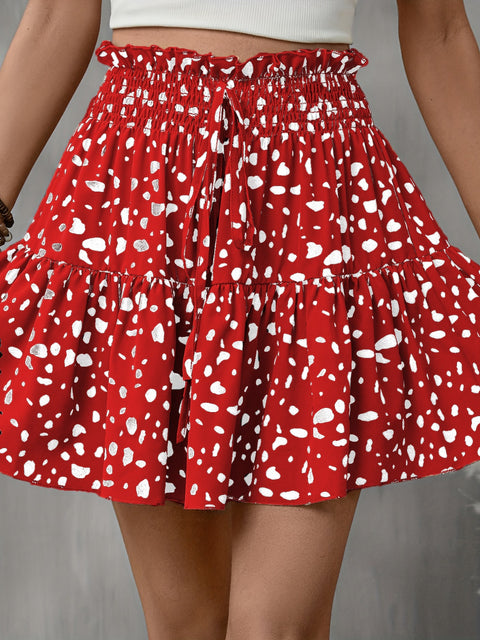 Frill Tied Printed Mini Skirt Trendsi